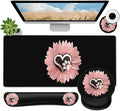 Large Mouse Pad Ergonomic Mouse Pad with Wrist Rest and Keyboard Wrist Rest 4 in 1 Set 31.5 x11.8 inch Extended Desk Pad for Home Office Cute Pink Sunflower Pattern XXL Black Gaming Mouse Mat
