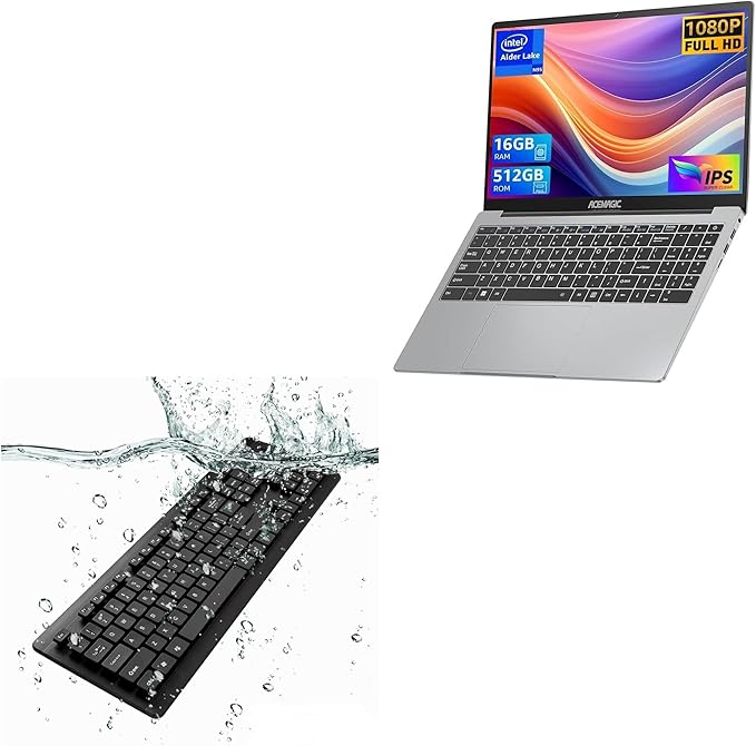 BoxWave Keyboard Compatible with ACEMAGIC AX15 Windows 11 Laptop (15.6 in) - AquaProof USB Keyboard Washable Waterproof Water Resistant - Jet Black