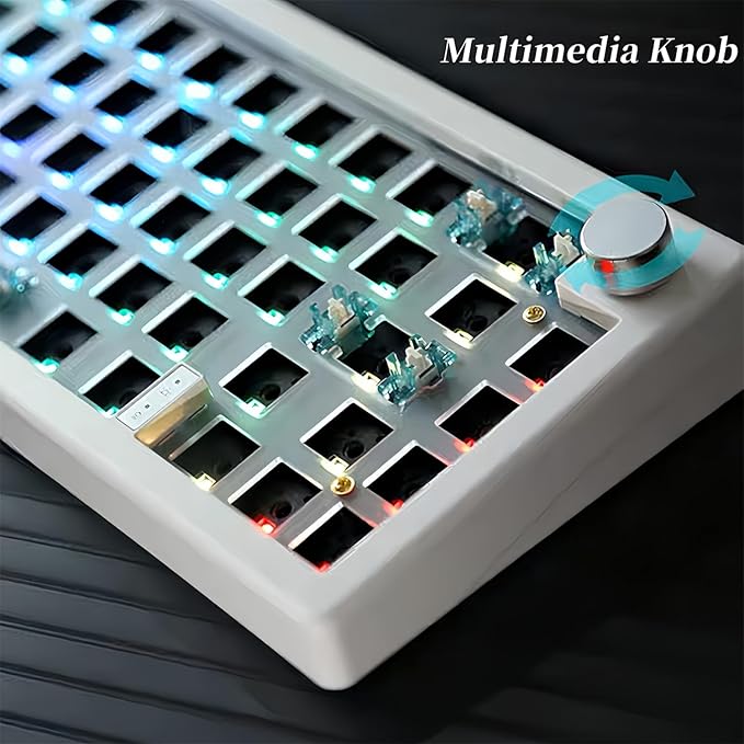 GMK67 Keyboard Barebones KitHot-Swap PCB Bluetooth 5.0/2.4G/Type-C Tri-Mode 65% Mini Custom RGB Wireless Mechanical Keyboard with Knob Gasket Mount Programmable Gaming DIY Kit (White)