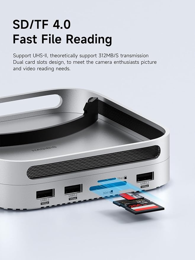 Hagibis Mac mini M4 Hub with 40Gbps M.2 SSD Enclosure &amp Dustproof Stand Dual USB-C Docking Station with NVMe SSD Case SD4.0 Micro SD 4.0 10Gbps USB3.2 for Mac mini M4 Pro (MC650)