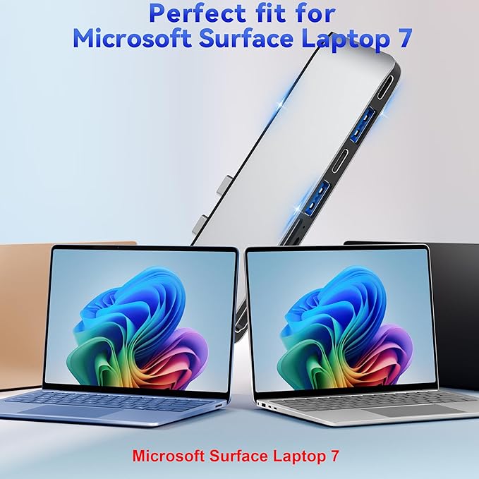 Surface Laptop 7 USB Hub Docking Station Surface Laptop 2024 Accessories with 4K HDMI USB-C Thunerbolt 4 (8K Display+40G Data+100W Charging) 2 USB 3.0 USB-C SD/TF hub for Surface Laptop 7 (2024)