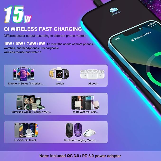 ToLuLu Wireless Charging RGB Gaming Mouse Pad 15W LED Mouse Mat with 30W Charger 14 Light Modes Large Mousepad with Wrist Support Non-Slip Rubber Base Desk Mat Computer Keyboard Pad Galaxy Nebula