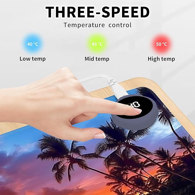 Heated Mouse Pad Hand Warmer Warm Desk Pad Mousepad Desk Mat with 3 Levels Heating and Auto Shut Down 31.5 x 13 inch PU Leather Warmer Keyboard Mat for Gaming Laptop Office Home Sunset Beach