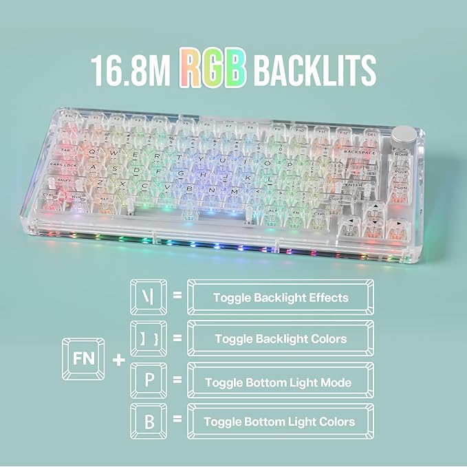 KiiBoom Phantom 81 75% Transparent Mechanical Gaming Keyboard Hot Swappable Custom Gasket Keyboard with RGB Backlit Clear Keycap Rechargeable Battery Triple Mode for Win/Mac (Phantom 81 V3 Clear)