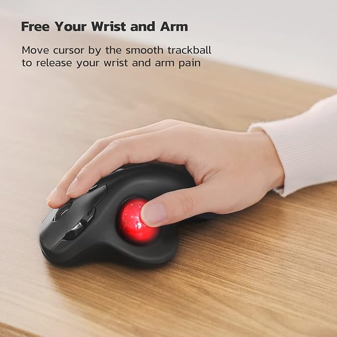 Nulea M501 Wireless Trackball Mouse Rechargeable Ergonomic Easy Thumb Control Precise &amp Smooth Tracking 3 Device Connection (Bluetooth or USB Receiver) Compatible for PC Laptop Mac Windows