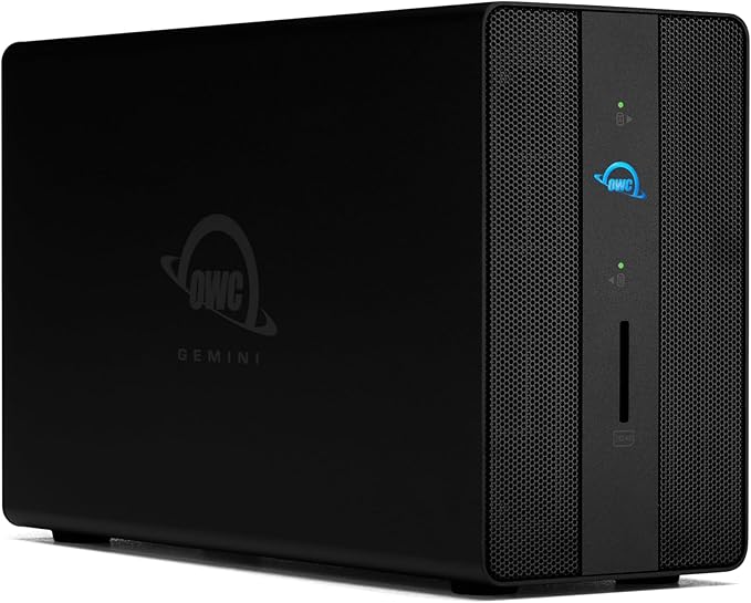 40.0TB OWC Gemini Thunderbolt (USB-C) Dock and Dual-Drive HDD RAID External Storage Solution External Drive with 2 x Thunderbolt ports (USB-C) 2 x USB 3.2 Gen 2 ports 2.5Gigabit Ethernet port HDMI