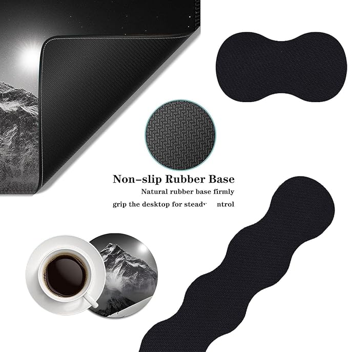 Mouse PadLarge Desk Mat Set 4in1 XL Mousepad + Keyboard Wrist Rest+Mouse Wrist Rest+Coaster with Ergonomic Desk Pad for Home Office Table Computer Cover -Snowy Mountain
