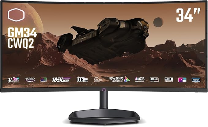 Cooler Master GM34-CWQ2 34” Curved UWQHD 3440 x 1440 VA Quantum Dot Gaming Monitor | Up to 180Hz | Up to 0.5ms | Curve 1500R | FreeSync Premium|Nvidia | HDR Support |DP1.4 * 1 | HDMI2.0 * 2