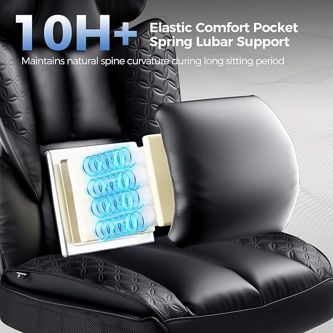 GTPLAYER Big and Tall Gaming Chair 400lbs Heavy Duty Office Chair with Footrest High Back Pocket Spring Lumbar Support Ergonomic Wide Comfy Seated Cushion for Lower Back Pain Relief Earth-Black