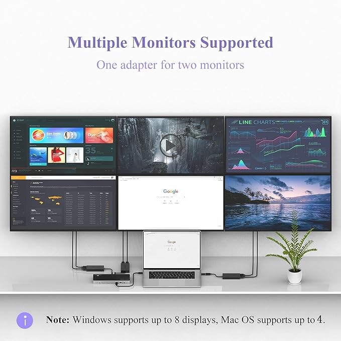 WAVLINK HDMI Splitter Extended Display for Dual Monitor USB A or USB-C to Dual HDMI Adapter Multi-Monitor Display 3 Separate Screens for Windows and macOS4K30Hz1080p@60Hz