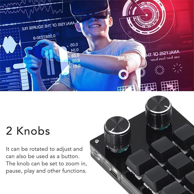 One Handed Macro Mechanical Keyboard 12 Keys Programmable Keypad with 2 Knobs USB Mechanical OSU Gaming Keyboard for