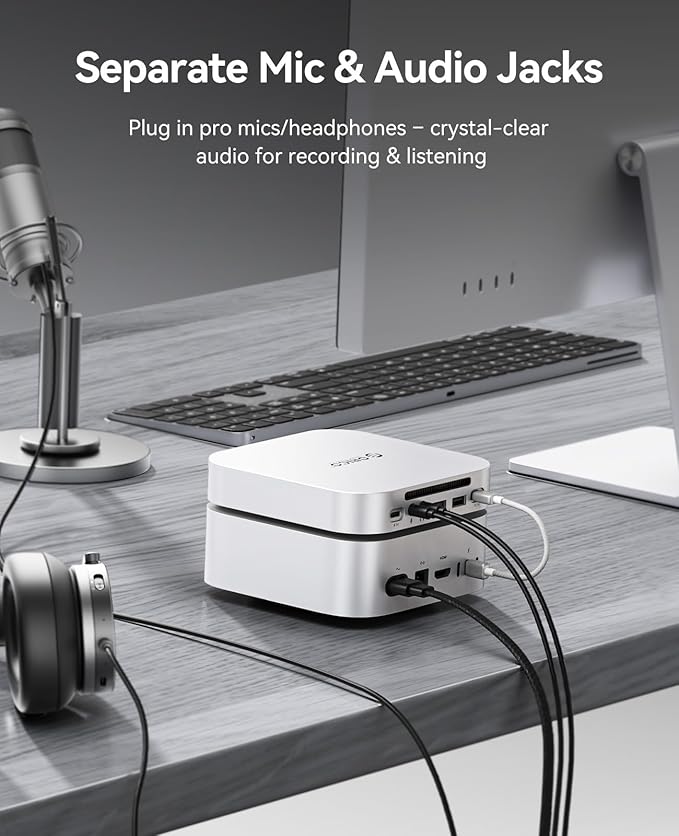 ORICO MiniLink Mac mini M4 Dock &amp Stand Hub with 2 × USB 3.0 Ports (5Gbps) 2 × USB 2.0 Ports SD/TF Card Readers (3.0) 3.5mm Headphone &amp Microphone Jacks Compatible with Mac mini M4/M4 Pro