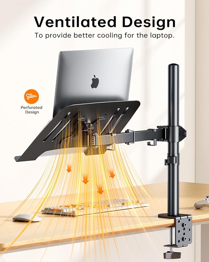 H&ampC(hcck&ampCllassp) Laptop Desk Mount for 11-17 Notebook Fully Adjustable with Tilt Swivel Rotation Extension Single Laptop Arm with Vented Tray C-clamp Black