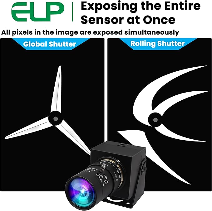 ELP Global Shutter USB Camera Manual Zoom Webcam 5mp 50fps High Speed PC Camera 5-50mm Variable Focus CS Mount Webcamera 1440P 60fps Lightburn Cam UVC USB2.0 Varifocal Telephoto Web Cam (10X Zoom)