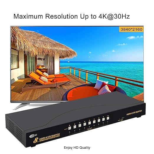 CKLau 4Kx2K 8 Port HDMI KVM Switch with Cables and USB 2.0 Hub Rack Mount KVM Switch Supports Keyboard Mouse Switching for Windows Linux Mac Debian Ubuntu Fedora Raspberry Pi and Ubuntu