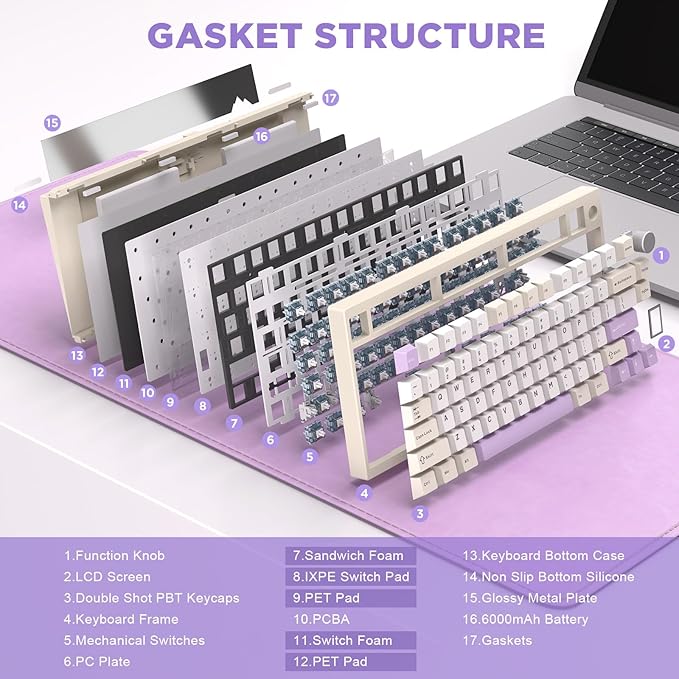 YUNZII AL80 Wireless Mechanical KeyboardFull Aluminum CNC Smart LCD DisplayHot Swappable Gasket Mount 75% Layout with KnobBT/2.4G/USB-CQMK/VIA Support for Win/Mac (Beige Gateron Zero Switch)