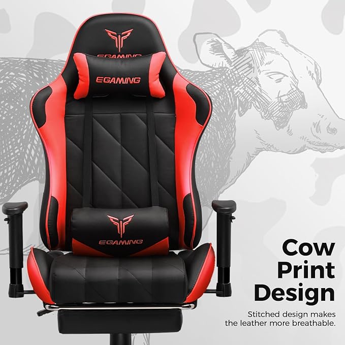 Gaming Chair Big and Tall Video Game Chair with High Back PU Leather Home Office Ergonomic Computer Chair with Footrest Adjustable Height 360° Swivel Wheels for Adults and Teens