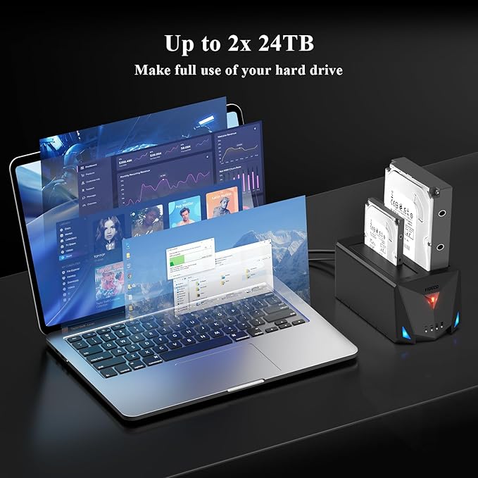 FIDECO USB 3.2 Gen 1 to Hard Drive Docking Station Hard Drive Dock for 2.5 or 3.5 inch SATA I/II/III HDD SSD with Hard Drive Duplicator/Offline Clone Function and 2 USB Cables Support UASP