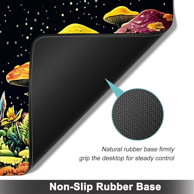 Large Mouse pad and Keyboard Support Set Ergonomic Memory Foam Keyboard Wrist Rest Extended Gaming Mouse Pad with Stitched Edges Night Moon Mushroom Guitar Frog XXL Desk Mat