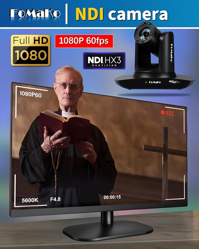 FoMaKo NDI PTZ CameraAI Auto-Tracking Gen 3 30x Optical Zoom IP USB3.0 HDMI PTZ Camera for Church Services Worship Education (NDI 6 &amp NDI HX3 Certified) FMK30UH NDI-B (Black Color)