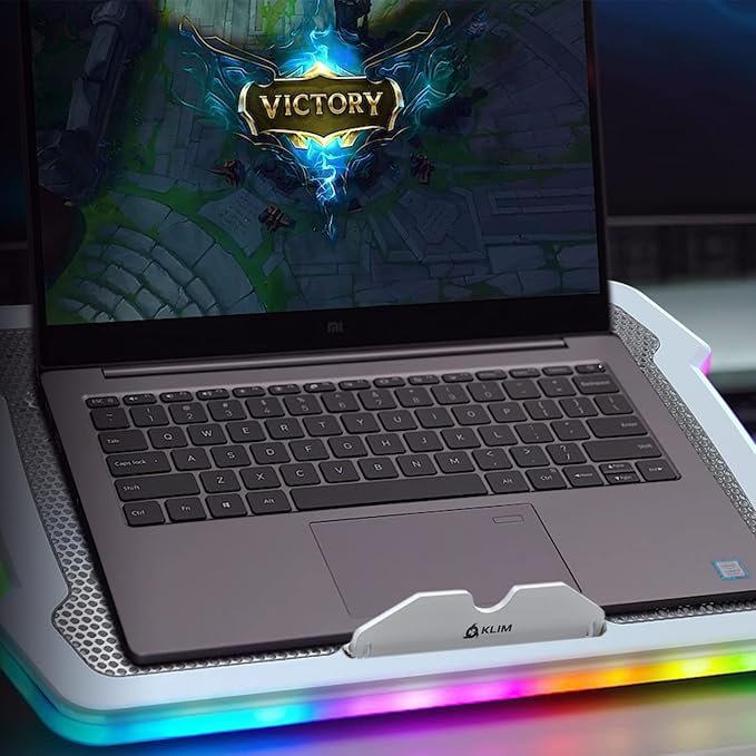 KLIM Ultimate + RGB Laptop Cooling Pad with LED Rim + New + Gaming Laptop Cooler + USB Powered Fan + Very Stable and Silent Laptop Stand + Compatible up to 17 + PC Mac PS5 PS4 Xbox One - White