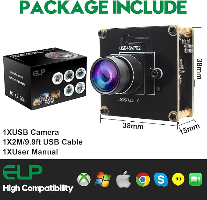 ELP 48MP USB Camera Module for Wide Angle PC &amp 3D Printer Monitoring - Laser Engraver &amp Security Camera - Jetson Nano &amp RaspberryPi Compatible
