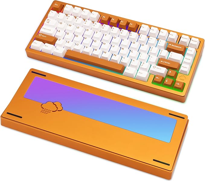 KEEBMONKEY WOBKEY Rainy 75 Aluminum HMX/JWK Switches Mechanical Keyboard with Superior Acoustics Wired BT 2.4G Wireless Connectivity (Pro Orange(Mirrored Glass Weight))