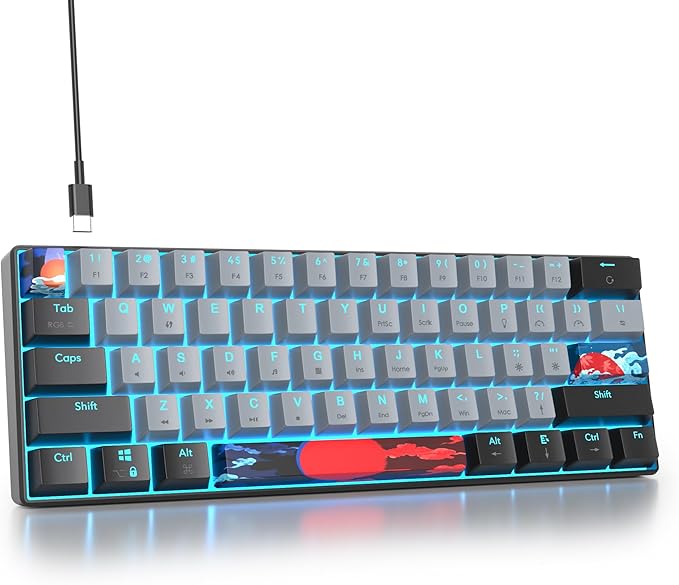 Protable 60% Percent Gaming Keyboard Mechanical Mini Compact RGB Backlit 61 Keys Wired Office Keyboard with Red Switch for Mac/Win (Dolch/red Switch)