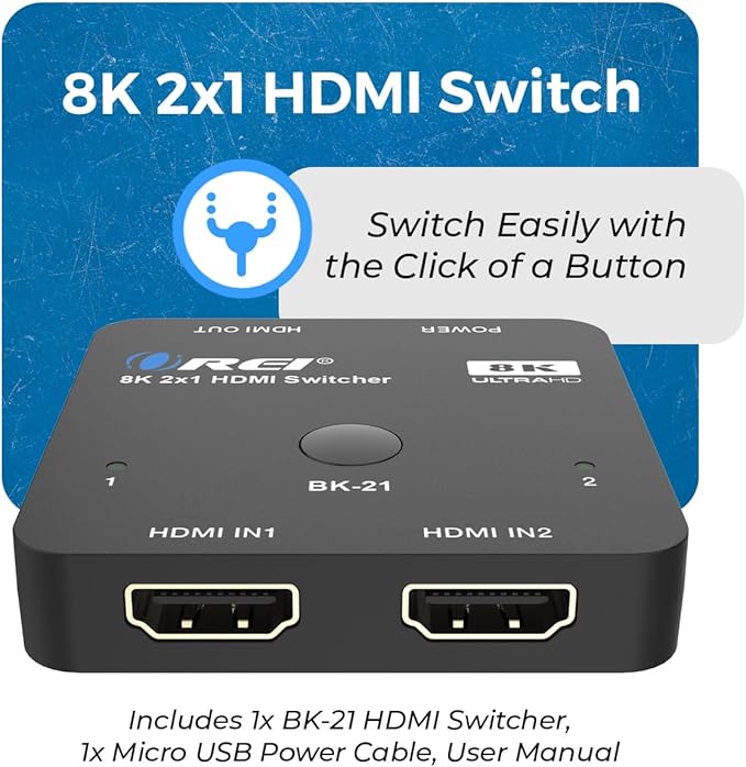OREI 8K 2x1 HDMI Switch 4K@120hz - Auto HDMI Selector 48Gbps High Resolution Switch Between 2 Inputs Perfect for Gaming PS5 Xbox HDR10 Dolby Vision