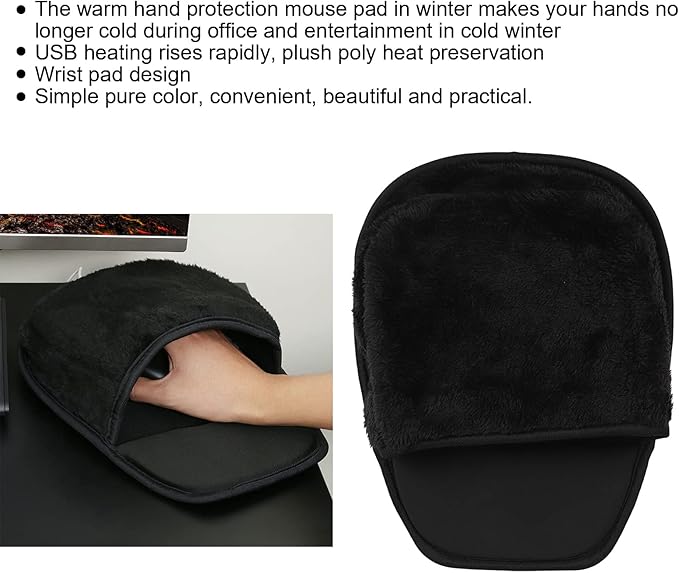 Heated Pad Hand Warmer Pad Office Mousepad USB Heated Computer Pad Hand Warmer Roomy Hand Warming Pad Desk Accessories for Men Women Heating Pads (Black)