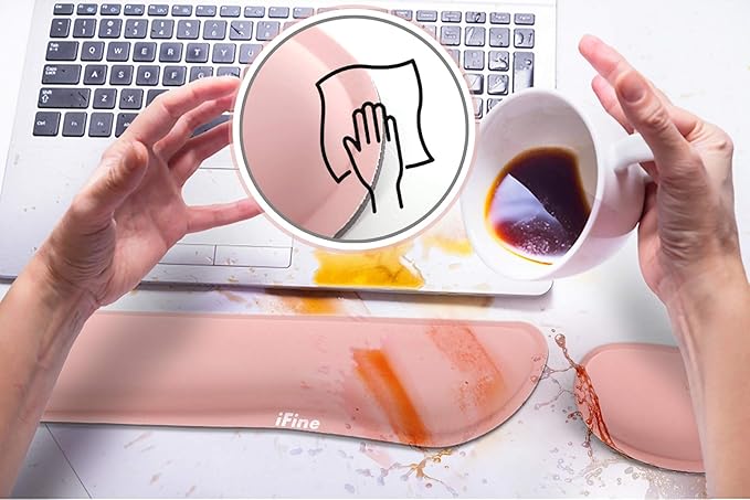 iFine Upgrade Cleanable PU Leather Keyboard Wrist Rest Pad &amp Mouse Wrist Cushion Support for School Office Home Computer Laptop Mac Waterproof Lightweight Comfortable Pain Relief Typing -Pin