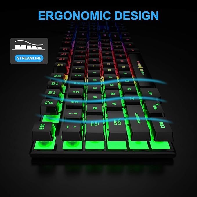 Gaming Keyboard and Mouse Combo RGB Rainbow Backlit Gaming Keyboard USB Wired 4 Color Breathing Gaming Mouse for PC Laptop Computer Game or Work