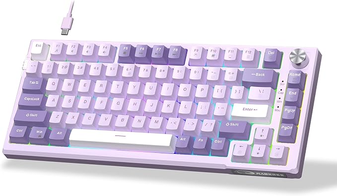 MageGee SKY81 75% Mechanical Gaming Keyboard Gasket Hot Swappable Wired Custom Creamy Keyboard with 5-Layer Sound Dampening Knob Control RGB Backlit NKRO for Win/Mac (Violet Violet Switch)
