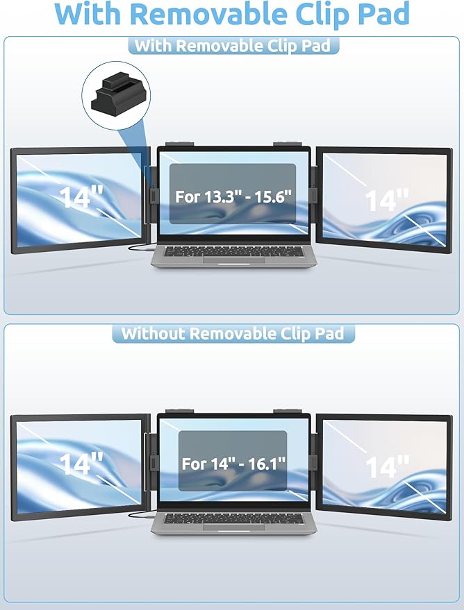 Dual Laptop Screen Extender 14 1080P IPS Wireless &amp Wired Portable Triple Monitor Hybrid Connection (1 Cable + Wireless) for 13.3-16.1 Laptops Support MacBook M1-M5 Series&amp Windows(No Spe
