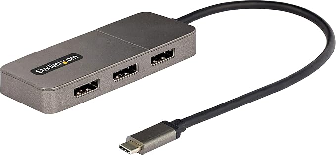 StarTech.com 3-Port USB-C Multi-Monitor Adapter USB Type-C to 3x DisplayPort 1.4 MST Hub Triple 4K 60Hz DP Laptop Display Extender / Splitter HDR Extra-Long Built-In Cable Windows (MST14CD123DP)