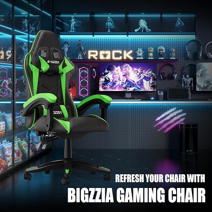 Bigzzia Gaming Chair Computer Game Chair with Lumbar Support Comfortable Video Game Chairs for Adults Kids Racing Style Gamer Chair with 360°-Swivel Seat and Headrest