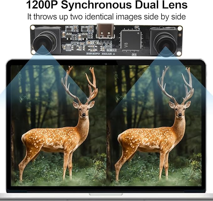 MMlove USB Stereo Camera Module 1200P 60FPS Global Shutter Synchronous Dual Lens 600P 120FPS High Speed 3D Webcam 94° Viewing Angle Lightburn Camera for VR Face RecognitionPC/Laptop/Raspberry Pi
