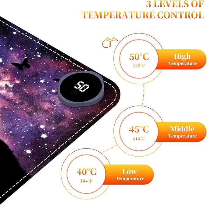 Heated Mouse Pad with 3 Heating Modes &amp 3 Hours Auto Shut31.5x 13 Fast Heating Desk MatPU Leather Office Desk MatAstral Cat