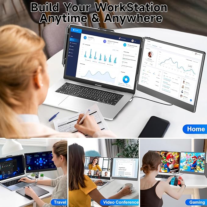 KEFEYA Laptop Screen Extender 14 Portable Monitor for Laptops 13-17 1080P FHD IPS Monitor Extender for Laptop with USB-C/HDMI Port Plug n Play for Windows/Chrome/Mac/Switch/PS5
