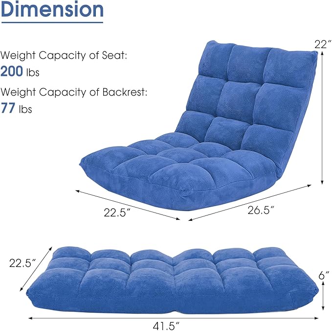 GORELAX Memory Foam Floor Chair 14-Poistion Adjustable Floor Reading Gaming Chair Recliner Folding Cushioned Meditation Chair with Back Support Padded Lazy Sofa Chair for Adults Kids (Blue)