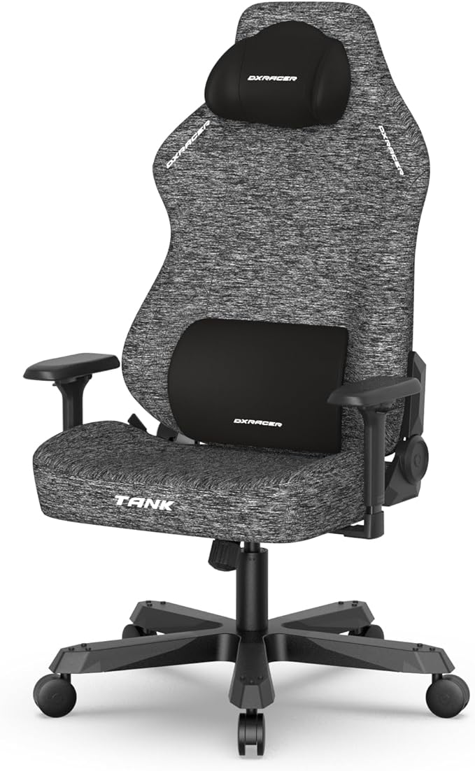 DXRacer Tank XXL Ergonomic Video Gaming Chair for Adults Reclining Gaming Chairs with Magnetic Head Pillow and Lumbar Support Racing Style Height Adjustable (Woven Fabric Gray)