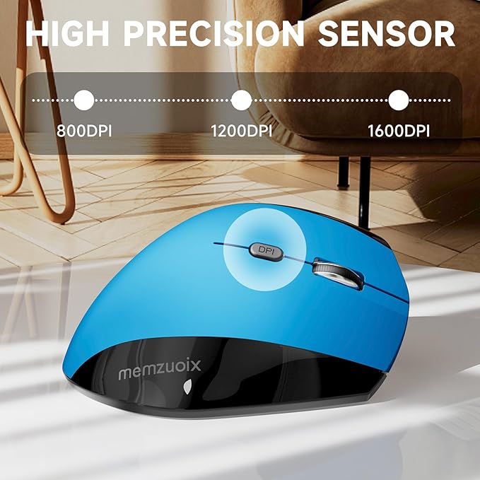 memzuoix 2.4G Wireless Mouse Cordless Computer Mice Wireless Mouse for Laptop Desktop PC MacBook- 2 Pack (LED Rechargeable Wireless Mouse+Blue Ergonomic Wireless Mouse)