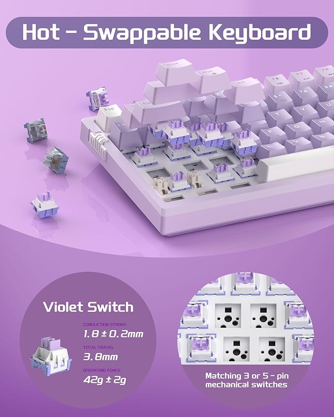 MageGee SKY98 Mechanical Gaming Keyboard 96% Gasket Hot Swappable Wired Custom Creamy Keyboard with 5-Layer Sound Dampening RGB Backlit NKRO for Win/Mac (Violet Violet Switch)