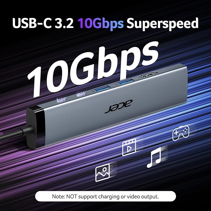 Acer 8 in 1 USB C Hub 10Gbps USBC to HDMI Adapter 4K@60Hz 2×USB-C 3.2 2×USB A 3.0 Data Transfer 100W PD Port Type C Multiport Splitter with SD/TF Card Reader for Laptop PC Desktop iPad Pro