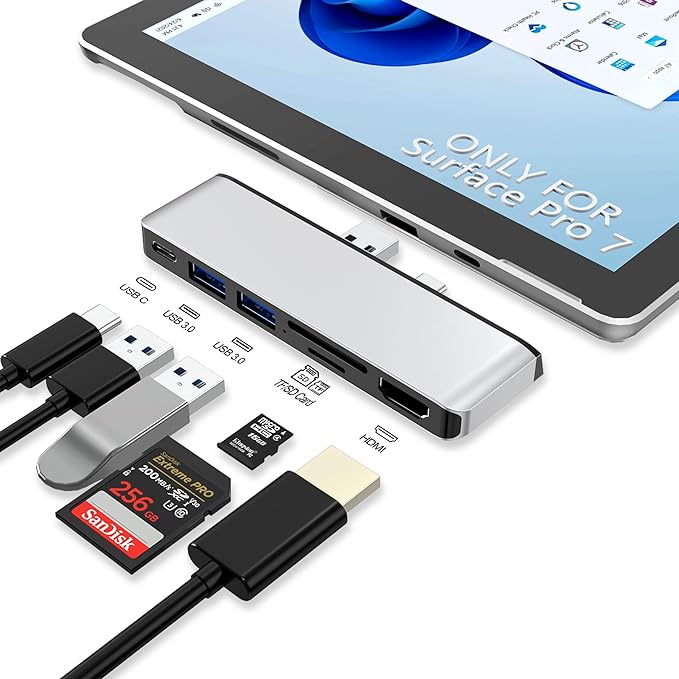 Surface Pro 7 Docking Station Surface Pro 7 USB Hub with 4K HDMI+ USB C Audio &amp Data Transfer+ 2 USB 3.0 Ports+ TF/SD Card Slot Surface Accessories Adapter for Surface Pro 7