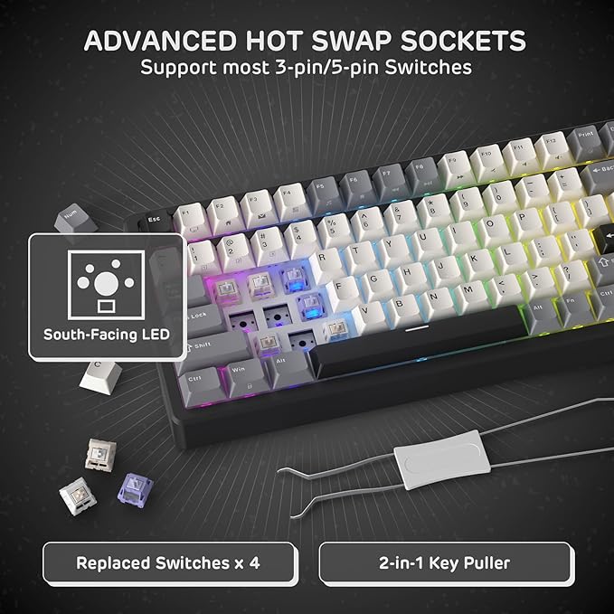 RK ROYAL KLUDGE F99 Wireless Mechanical Keyboard with Numper Pad Tri-Mode Hot Swappable 95%100 Keys Gaming Keyboard BT/2.4G/USB-C Pro Software 5000mAh Battery Customed Tactile Beige Switches
