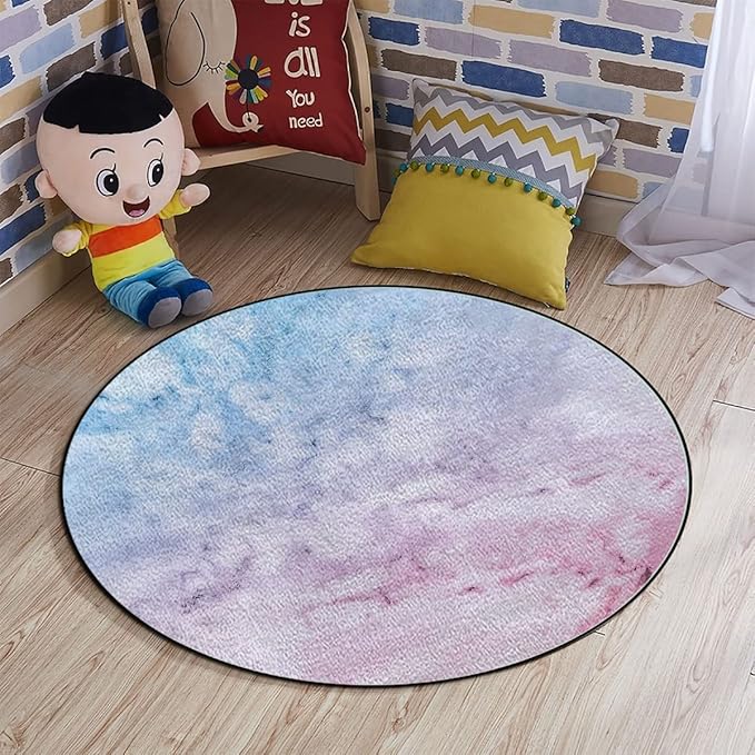 Light Blue Baby Pink Round Office Chair Mat Computer Gaming Chair Mats Pastel Toned Cloudy Hazy Crack Lines Printed Protector Mats Machine Washable Office Desk Chair Mat Marble Diameter 48 in