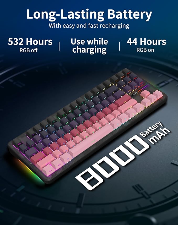 AULA F87 Pro Wireless Mechanical Keyboard Gasket Mount Hot-Swappable Custom Gaming Keyboard with 8000mAh Longest Battery - Tri-Mode BT/2.4Ghz/USB-C Pre-Lubed Linear Switches RGB for PC/Mac/PS5/Xbox