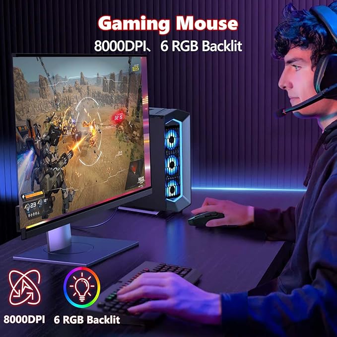 Premium Wireless Bluetooth Versatile Mouse8000 DPI6 RGB BacklitUSB C RechargeableErgonomic2.4G/BT/WiredRapid Fire Key75-Hour Power CapacityIdeal For Gaming/Office/Home/PC Computer/Laptop/Mac