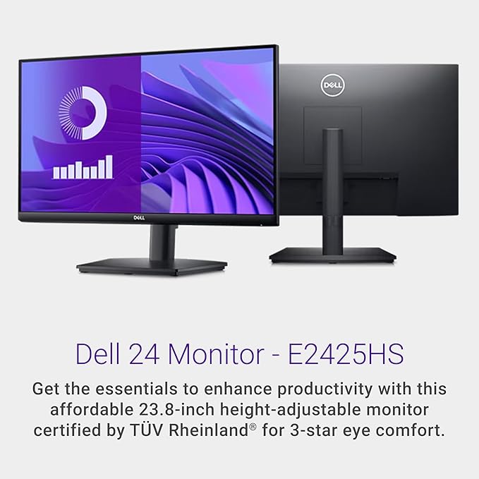 Dell E2425HS Monitor - 23.8-inch Full HD (1920x1080) 75Hz 8Ms Display Speaker 2 x 1W HDMI/DisplayPort Connectivity Height/Swivel/Tilt Adjustability - Black